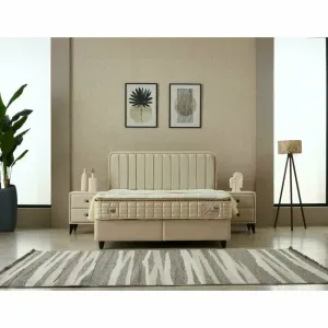 Pat Marmaris bej - 180x200 cm, somieră rabatabilă și ladă depozitare