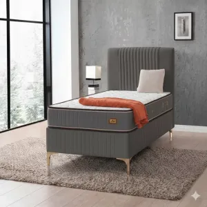 Pat + Saltea gratis Nova, gri - 100x200 cm, cu ladă depozitare, tapițat