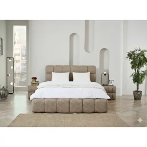 Pat + Saltea gratis Bubblebed, crem - 160/200cm, somiera rabatabila, lada de depozitare