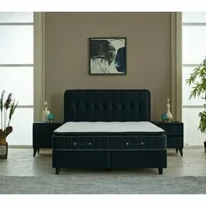 Pat + Saltea gratis Ortaca, dark blue  MK 2112 - 180/200 cu somiera rabatabila, lada de depozitare si tesatura premium