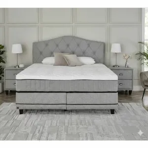 Pat + Saltea gratis Strong King, gri - 180/200 cm, cu somiera rabatabila si lada de depozitare