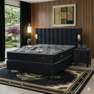 Pat + Saltea gratis Blackberry 180x200 cm stofa catifelata neagra