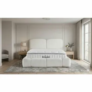 Pat + Saltea gratis Dream York, alb - 180/200 cm, cu somiera rabatabila si lada de depozitare
