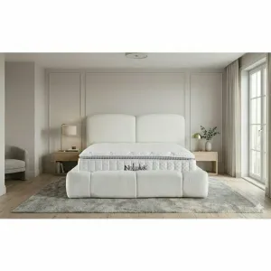Pat + Saltea gratis Dream York, alb - 160/200 cm, cu somiera rabatabila si lada de depozitare