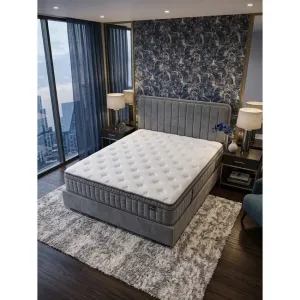 Pat + Saltea gratis, Marmaris gri - 160x200 cm, somieră rabatabilă și ladă depozitare
