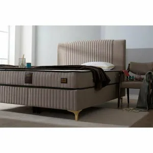 Pat + Saltea gratis Nova,  180x200 cm,  lada depozitare, tesatura premium Bej