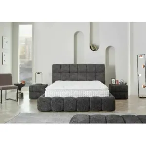 Pat +Saltea gratis Bubblebed, gri - 140/200, cu somiera rabatabila, lada de depozitare si tesatura premium