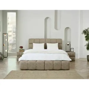 Pat +Saltea gratis Bubblebed, bej - 180/200 cm , cu somiera rabatabila, lada de depozitare si tesatura premium
