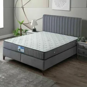 Pat +Saltea gratis Carla, gri - 160x200 cm, design modern, capitonare elegantă, structură robustă, țesătură respirabilă
