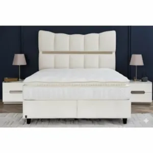 Pat Tapițat + Saltea Gratis Extra Comfort, bej MK-2713- 140x200 cm, somieră rabatabilă, spațiu depozitare