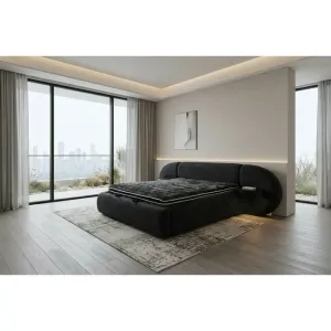 Pat + Saltea gratis, Aleris - 200x200 cm Angel 11 gri inchis cu somieră rabatabilă, ladă depozitare