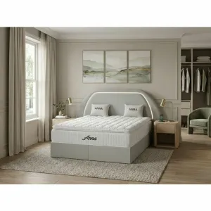 Pat tapițat cu Saltea Gratis,  Anna 140x200 cm crem cu somieră rabatabilă, ladă depozitare