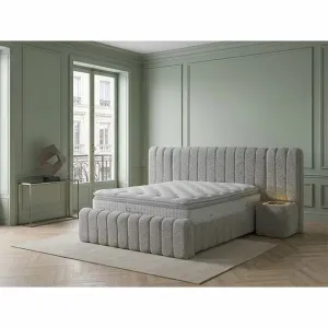 Pat tapițat cu Saltea Gratis,  Boss XXL 200x200 cm crem cu somieră rabatabilă, ladă depozitare