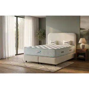 Pat tapițat cu Saltea Gratis,  Doro 160x200 cm crem cu somieră rabatabilă, ladă depozitare
