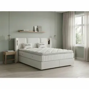 Pat tapițat cu Saltea Gratis,  Eclipse 140x200 cm crem ODESSA 10 cu somieră rabatabilă, ladă depozitare