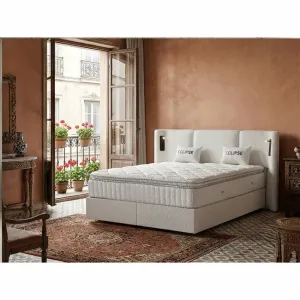 Pat tapițat cu Saltea Gratis,  Eclipse 180x200 cm crem ODESSA 10 cu somieră rabatabilă, ladă depozitare