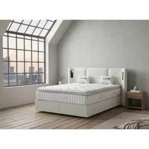 Pat tapițat cu Saltea Gratis,  Eclipse 200x200 cm crem ODESSA 10  cu somieră rabatabilă, ladă depozitare