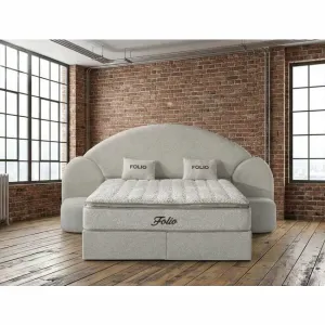 Pat tapițat cu Saltea Gratis, Folio 140x200 cm crem cu somieră rabatabilă, ladă depozitare