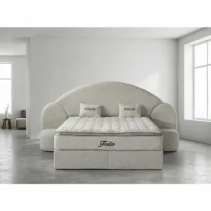 Pat tapițat cu Saltea Gratis Folio 160x200 cm crem cu somieră rabatabilă, ladă depozitare