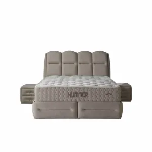 Pat tapițat cu Saltea Gratis,  Hummer 140x200 cm crem cu somieră rabatabilă, ladă depozitare