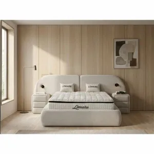 Pat tapițat cu Saltea Gratis,  Lemaire 160x200 cm crem cu somieră rabatabilă si ladă depozitare inclusă
