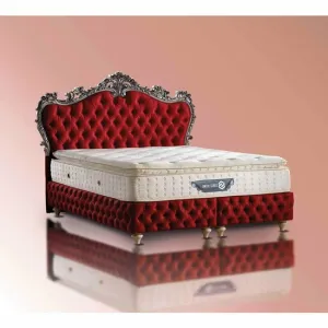Pat tapițat cu Saltea Gratis,  Regal Hugal 200x200 cm Rosu cu somieră rabatabilă, ladă depozitare
