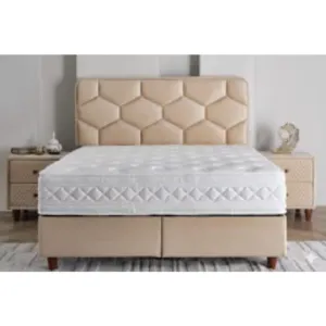 Pat Tapițat + Saltea gratis, Wool & Cotton, bej MB1302 - 160/200 cm, boxspring cu depozitare