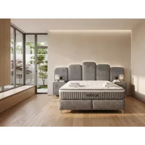 Pat Tapițat + Saltea gratis Mirror 160x200 cm  somieră rabatabilă și ladă depozitare gri