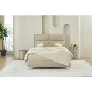 Pat Tapițat + Saltea gratis Natural 160x200 cm  somieră rabatabilă și ladă depozitare bej