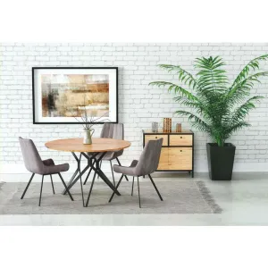 Masă Pixel 2 rotundă, design modern, MDF laminat și oțel mat, 120x76 cm, stejar auriu/negru