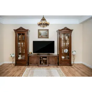 Set comodă + 2 vitrine Plasma Sonia, lemn masiv fag + MDF furniruit, 172x48.5x60 cm, nuc