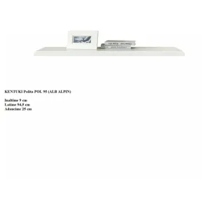 Poliță Idento, design compact, PAL și MDF, 94,5x25x3,5 cm, alb alpin