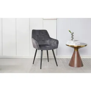 Scaun Betty, tapițerie stofă catifelată, spătar ergonomic curbat, picioare metalice, 61x59x90 cm, Gri Închis