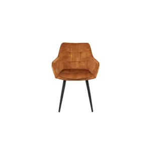 Scaun Betty, tapițerie stofă catifelată, spătar ergonomic curbat, picioare metalice, 61x59x90 cm, Muștar