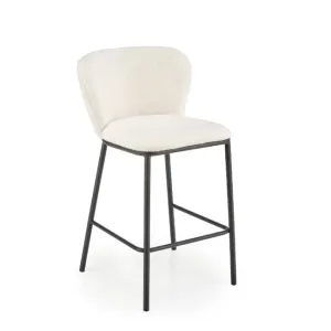 Scaun de bar Teddy, șezut din material bouclé, picior metalic rezistent, design modern, crem/gri