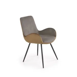 Scaun K392 tapițat cu stofă rezistentă, cu picioare metalice, 53x60x82 cm, gri-maro