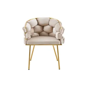 Scaun living tapițat COZY, catifea bej, picioare metalice aurii
