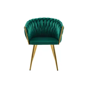 Scaun tapitat Chic, culoare verde cu picioare aurii