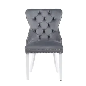 Scaun tapițat Mira MC, picioare din lemn alb, design elegant cu nasturi, șezut ergonomic, tapițerie premium, personalizabil