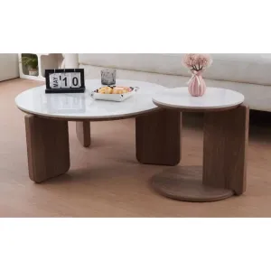 Set 2 măsuțe de cafea Catania LC alb/nuc