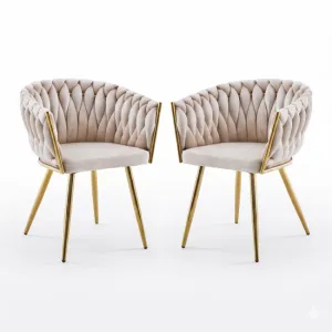 Set 2 Scaune tapitate Chic, culoare Bej cu picioare aurii
