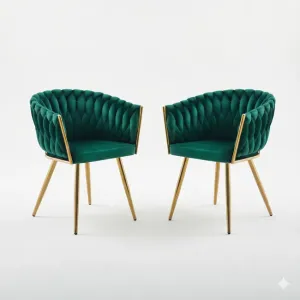 Set 2 Scaune tapitate Chic, culoare verde cu picioare aurii