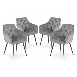 Set 4 Fotolii Velvet, stofă catifelată moale, picioare metalice negre, 50x45x87 cm