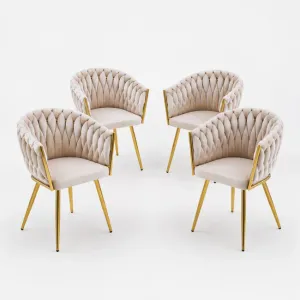 Set 4 Scaune tapitate Chic, culoare Bej cu picioare aurii