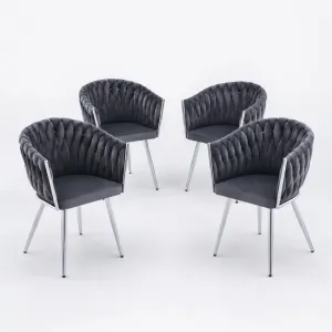Set 4 Scaune tapitate Chic, culoare Gri cu picioare argintii