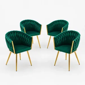 Set 4 Scaune tapitate Chic, culoare verde cu picioare aurii
