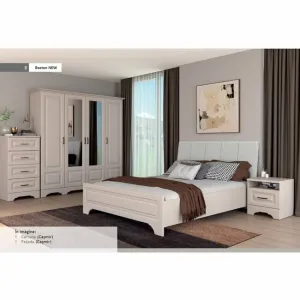 Set dormitor Boston, pat 160x200, dulap 4 uși și 2 noptiere, MDF frezat și PAL melaminat, casmir