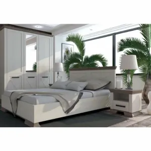 Dormitor Marsel, Set Mobilier Minimalist, MDF și Plăci Fibrolemnoase, 160x200 cm, Alb Frasin și Stejar Sonoma