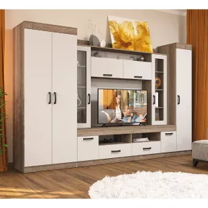 Set living Veronica 302,5x50,5x195 cm, stejar Sonoma, dulap, secțiune TV 120x77,5 cm, rafturi multiple