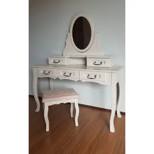 Set măsuță toaletă Valentina cu oglinzi și rafturi, lemn alb crem, 140x50x175 cm , culoare la alegere